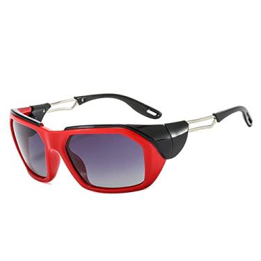 Imagem de Óculos de sol polarizados esportivos masculinos, óculos de sol de luxo, óculos de sol masculinos de armação grande, óculos de pesca de ciclismo, C4 vermelho cinza, lente polarizada
