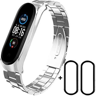 Imagem de TwiHill é adequado para Xiaomi Mi Band 7 tipo fivela pulseira de substituição de aço inoxidável sólido (Prata)