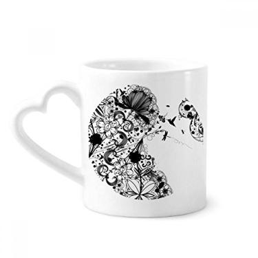 Imagem de Flores plantas preto branco arte contorno de grão caneca café cerâmica copo de coração de vidro