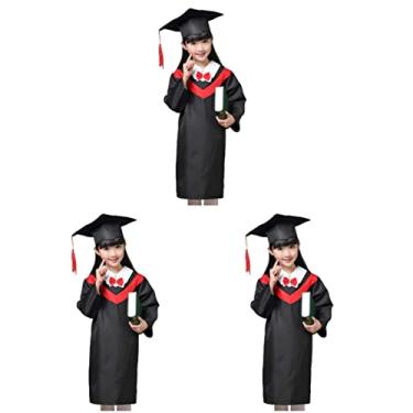 Imagem de 3 conjuntos de borlas para crianças e vermelho com polegadas crianças capa alta preta suprimentos para - trajes, gola amarrada, jardim de infância, crianças, colarinho, estudante, roupão de boné, cosplay, festa de formatura