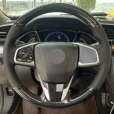 Imagem de Capa de volante de couro confortável antiderrapante costurada à mão preta, adequada para Honda Civic Civic 10 2016 a 2019 CRV CR V 2017 a 2019 Clareza