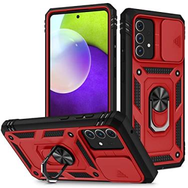Imagem de Capa de celular Caixa compatível com Samsung Galaxy A51 com lente Protectionl Body Hard Slim 3 em 1 Caso de proteção, com caixa de suporte de giro magnético (Color : Black+red)