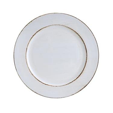 Imagem de Sousplat Patinado De Plástico Opala Branco 25cm Lyor Branco E Marrom No Voltagev