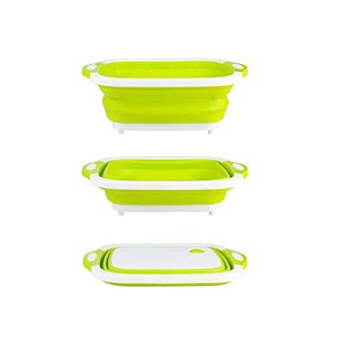 Imagem de XJS Kitchen Chopping Blocks Tool Multifuncional Dobrável Tabuleiro de Corte Cozinha Silicone Tabuleiro de Corte Vegetable Fruit Lavagem Cesta (Verde)