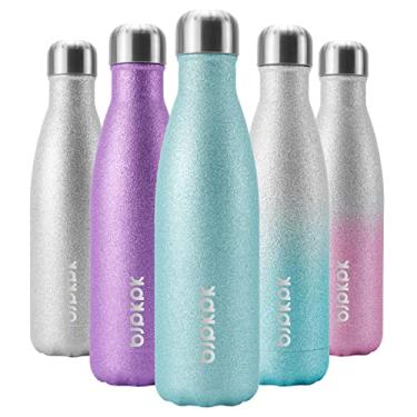 Imagem de BJPKPK Garrafas de água isoladas de 500 ml de aço inoxidável, garrafas de água esportivas mantêm frias por 24 horas e quentes por 12 horas, sem BPA, glitter azul gelo
