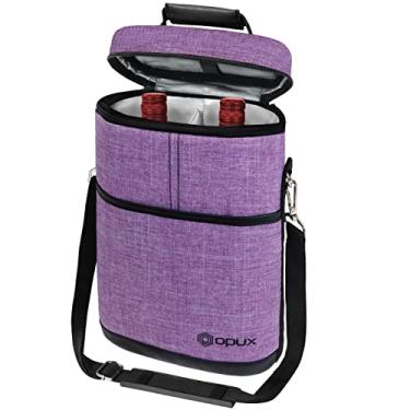 Imagem de Bolsa de transporte de vinho isolada premium da OPUX | Bolsa de transporte de vinho elegante, proteção extra, conveniente e durável | Saca-rolhas incluídas., Heather Purple, 2 Bottle, 1