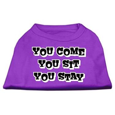 Imagem de Mirage Pet Products Camisetas estampadas You Come/You Sit/You Stay de 35 cm para animais de estimação, grande, roxo
