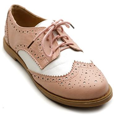 Imagem de Sapato feminino Ollio sem salto com cadarço Oxford em dois tons, rosa, 8.5