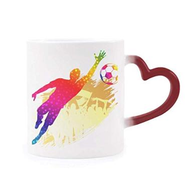 Imagem de Caneca de futebol com blocos de goleiro de futebol sensível ao calor vermelha que muda de cor