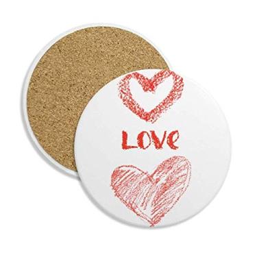 Imagem de Caneca de porta-copos com citação vermelha e escrita à mão, suporte redondo, pedra absorvente, 2 peças