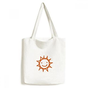 Imagem de Bolsa de lona com pintura à mão laranja Sun Smile bolsa de compras casual