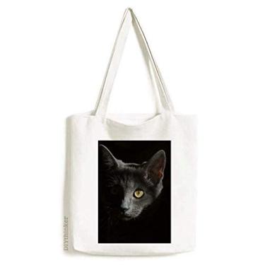Imagem de Bolsa de lona preta com estampa de gato selvagem, bolsa de compras casual