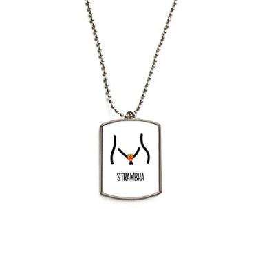 Imagem de Colar de aço inoxidável com pingente de identificação de cachorro com desenho de morango engraçado preto vermelho