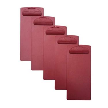 Imagem de Apresentador de plástico Herf com presilha e alça para pendurar, suporte de menu de papelão, apresentador de cheques de papelão, 10 x 23 cm, pacote com 5, Vermelho