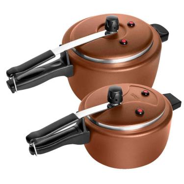 Imagem de Kit 2 Panelas De Pressão Antiaderente 2,5 Litros e 4,5 Litros Tulipa Masterflon Cobre P...