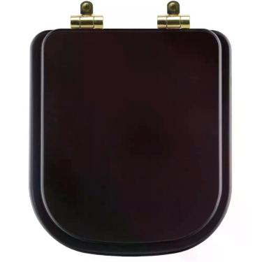 Imagem de Assento Sanitário Poliéster Soft Close Piano Marrom Fosco para Vaso Deca com Ferragem Dourada