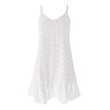 Imagem de Vestido feminino plus size de verão novo vestido de pelúcia com alça de bola evasê vestido de chiffon sólido para vestidos jeans, Branco, G