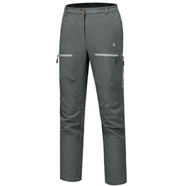 Imagem de Little Donkey Andy Calça cargo feminina para caminhadas na neve inverno forrada com lã de softshell isolada resistente à água e vento cinza GG