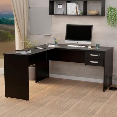 Imagem de Mesa De Canto Em L Para Escritório 1.60x1.50 Com Gaveteiro (Preto)
