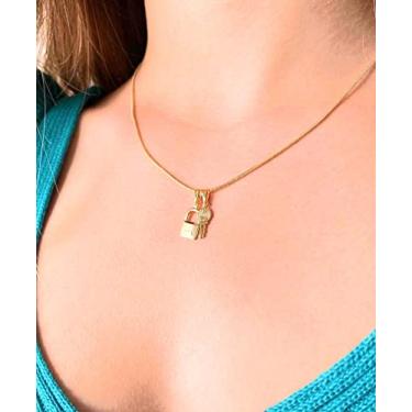 Imagem de Colar Feminino Chave e Cadeado, Semijoia Banhada a Ouro 18k, 4,5g, com Banho Antialérgico, Durabilidade de 1 Ano
