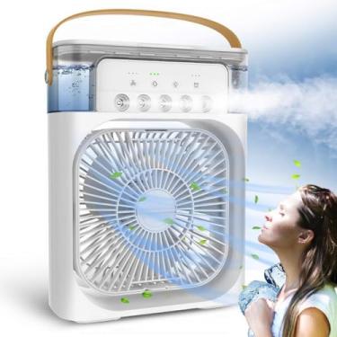 Imagem de Ventilador Portátil de Mesa C/3 Velocidades Umidificador Climatizador Água e Gelo Led RGB Com Ajuste de Inclinação de Até 180 Graus (Branco)