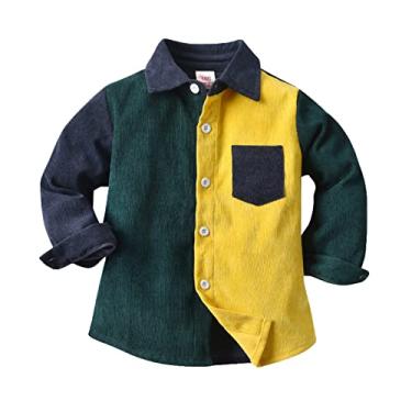 Imagem de Camisetas estampadas para bebês meninos camisa de inverno casaco para roupas de bebê patchwork cores verde infantil top, A, 3-4T