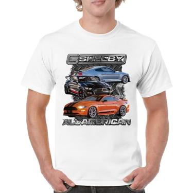 Imagem de Camiseta masculina Shelby All American Cobra Mustang Muscle Car Racing GT 350 GT 500 Performance Powered by Ford, Branco, XXG