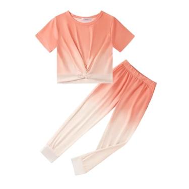 Imagem de Arshiner Conjuntos de roupas para meninas tie dye frente torcida tops e calças de moletom roupas esportivas agasalhos 4-13 anos, Branco, rosa, 12-13 Anos