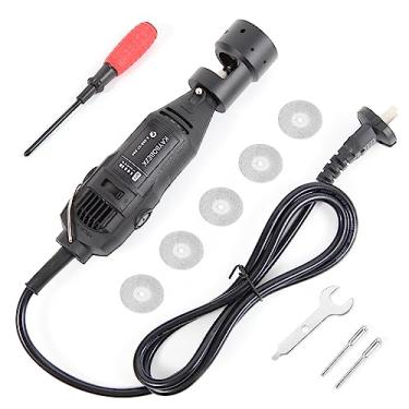 Imagem de KAYBOBEZK Conjunto de amolador de eletrodo de tungstênio, conjunto de soldagem TIG, apontador TIG de alumínio, cabeça de moedor de tungstênio, ferramenta rotativa de 12 furos, com ranhura, apontador