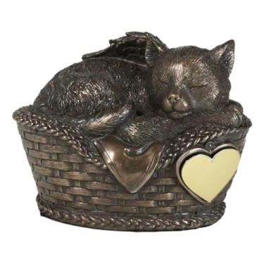 Imagem de Ebros estátua memorial de animais de estimação dormindo em vime cama de cremação estátua de decoração de gato anjo celeste 16,5 cm de comprimento