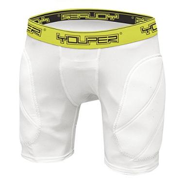 Imagem de Youper Boys bermuda para jovens acolchoada com proteção macia para beisebol, futebol americano, lacrosse, hóquei de campo, MMA, White (No Cup), X-Small