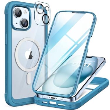 Imagem de Miracase Capa magnética para iPhone 15 Plus de 6,7 polegadas [compatível com Magsafe] Capa de telefone militar à prova de queda 15 Plus de corpo inteiro com protetor de tela de vidro temperado 9H integrado, azul