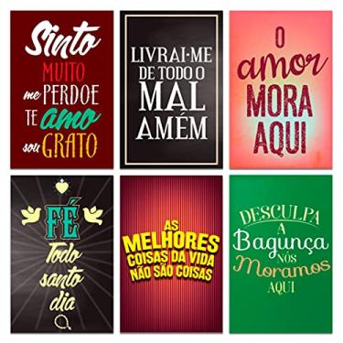 Imagem de Kit 6 Placas Decorativas Com Frases Fé Amor Mdf 20x13 cm