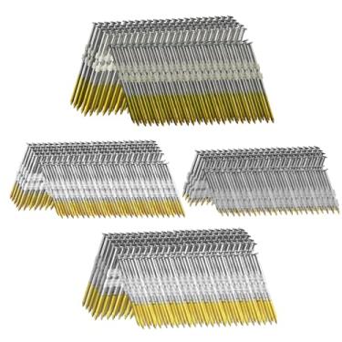 Imagem de SITLDY Pregos de moldura de 21 graus, 4 tamanhos (5 cm + 6 cm + 7,6 cm) anel + haste lisa de 8,5 cm, cabeça redonda completa galvanizada a quente, 150 por tamanho, 600 unidades para pregador elétrico