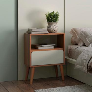 Imagem de Mesa de Cabeceira 45cm 1 Gaveta Freijó/Off White - Dalla Costa