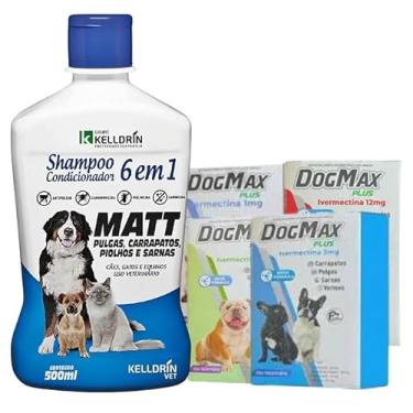 Imagem de Kit tratamento - Remédio para pulgas, carrapatos, vermes e sarna 4 Comprimidos + Shampoo 6 em 1 (30 a 60kg)