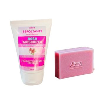 Imagem de Creme Esfoliante Clareador Rosa Mosqueta Facial + Sabonete