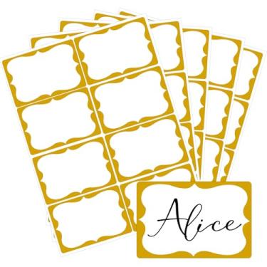 Imagem de Etiquetas de nome douradas, 5 x 7,6 cm, adesivos com borda dourada, 200 etiquetas adesivas para nome, crachás, para Natal, escola, escritório, casa, festa, conferências