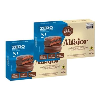 Imagem de Alfajor Sem Glúten Sem Lactose sabor Chocolate Recheio de Chocolate Zero Açúcar Seu Divino - 2 caixas de 80g