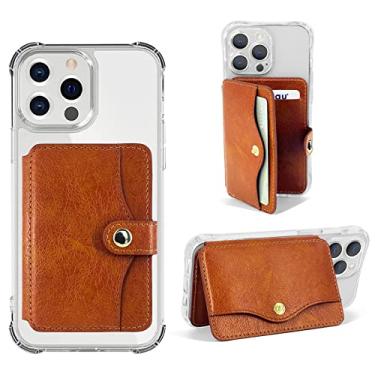 Imagem de M-Plateau Nova carteira adesiva 2021 para a parte traseira do telefone celular fina, 3M, suporte de cartão de crédito para celular. Para iPhone 12 e iPhone 12 Pro 6,1 polegadas/um Plus 8T/Samsung Galaxy a maioria dos smartphones (marrom)