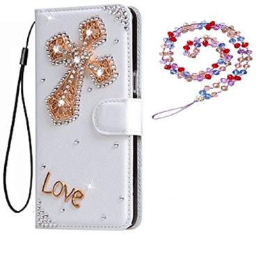 Imagem de Capa para Samsung Galaxy M22, capa protetora de couro brilhante e alça de pescoço [suporte] [compartimentos para cartões] [fecho magnético] para Samsung Galaxy F22 (# 13)