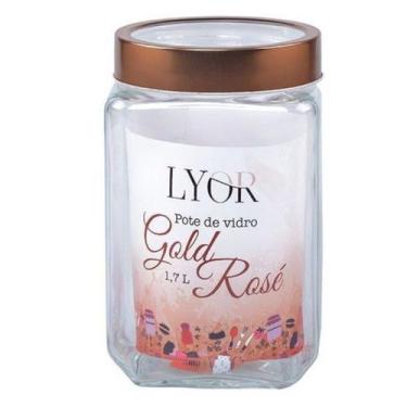 Imagem de Pote De Vidro Porta Mantimento Com Tampa 1,7 Litros Lyor Rose Gold