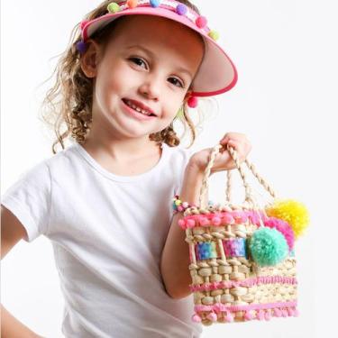 Imagem de Kit Verão Viseira + Bolsa Palha Infantil Praia e Piscina - Menina de L
