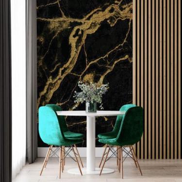 Imagem de Papel de Parede Painel 3D Mármore preto Fio Ouro 2M  Revestimento Pedr