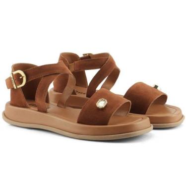 Imagem de Sandália Flat em Camurça Ísis Plataforma Papete GuGi 907-GG, Caramelo,