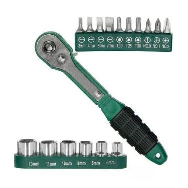 Imagem de Jogo Chave Soquete Catraca Tipo Cachimbo Kit 17 Peças - Fr19 - Centerc