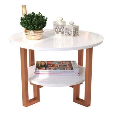 Imagem de Mesa De Centro Redonda 2 Tampos Pés Cobre  Branca - RDS