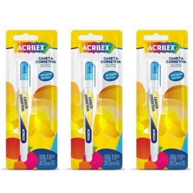 Imagem de Caneta Corretiva Acrilex Blister 5ml Kit 3 Unidades