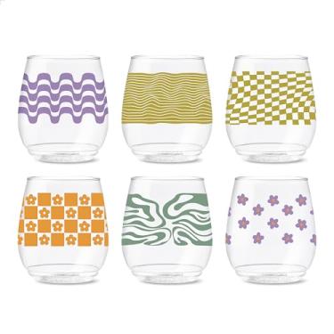 Imagem de TOSSWARE Pop 396.9 g Vino Retro Art Series, conjunto de 6, qualidade premium, reciclável, inquebrável e óculos impressos de plástico transparente