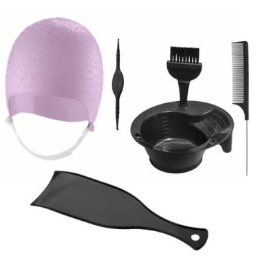 Imagem de Kit Tintura Coloração Tigela Pincel Plaquete Touca e Pente Separador M